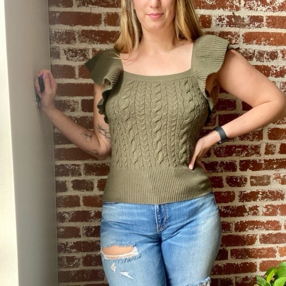 a new day Sweaters - a new day Off-the-Shoulder Ruffle Sweater - Olive